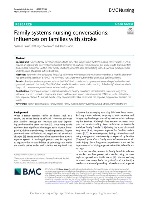 family stroke|Family systems nursing conversations: influences on families with .